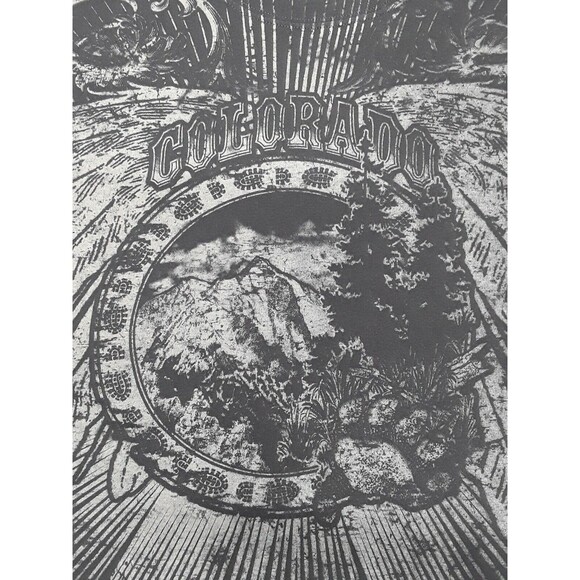 Biker Trash Colorado Graphic T shirt Black Footprints Feathers Mountain XL - Picture 6 of 12